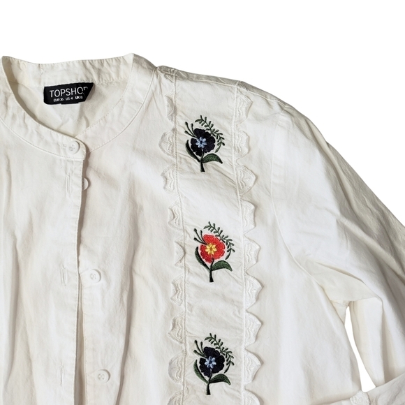 Topshop Cotton White Embroidered Button Down Size 4 - Picture 5 of 9